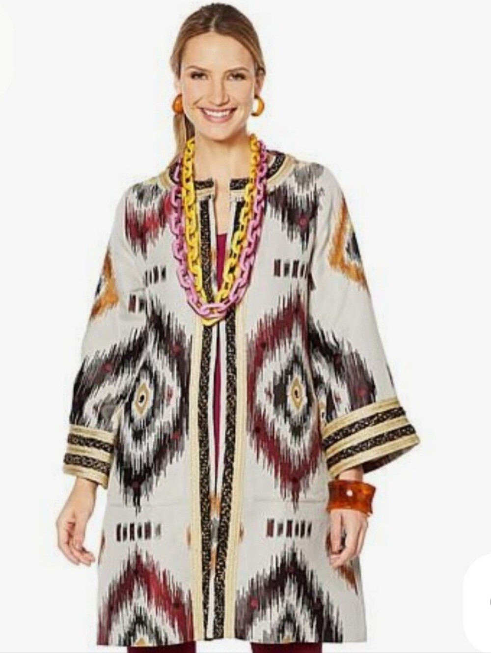 Rara Avis Jacket, Size XL, By Iris Apfel, Embroidered, Gray Gold Accents